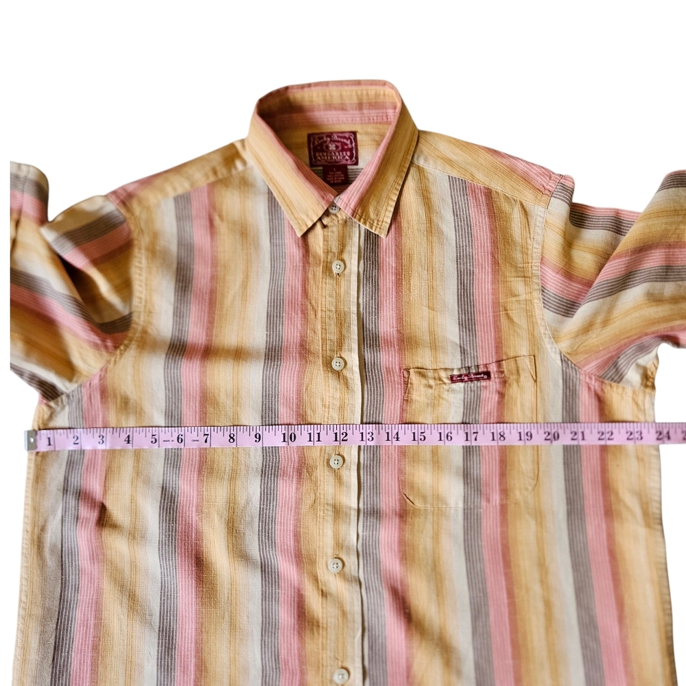 Lucky Brand Short Sleeve Button Up Shirt Linen Blend StripesMen's Large - Picture 9 of 15